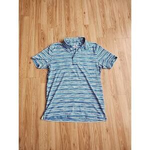 PUMA Golf Polo Mens L Blue Stripe Activewear Performance Workwear Preppy Casual